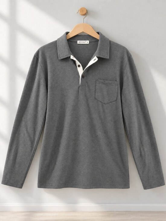 Kiyigo Other - KUYIGO, Men's Long Sleeve Polo Shirt, Charcoal Grey, Size M